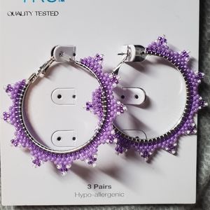 🎟 Purple Beaded Hoop Earrings | Handcrafted